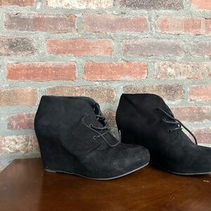 Black Suede Wedge Ankle Boots